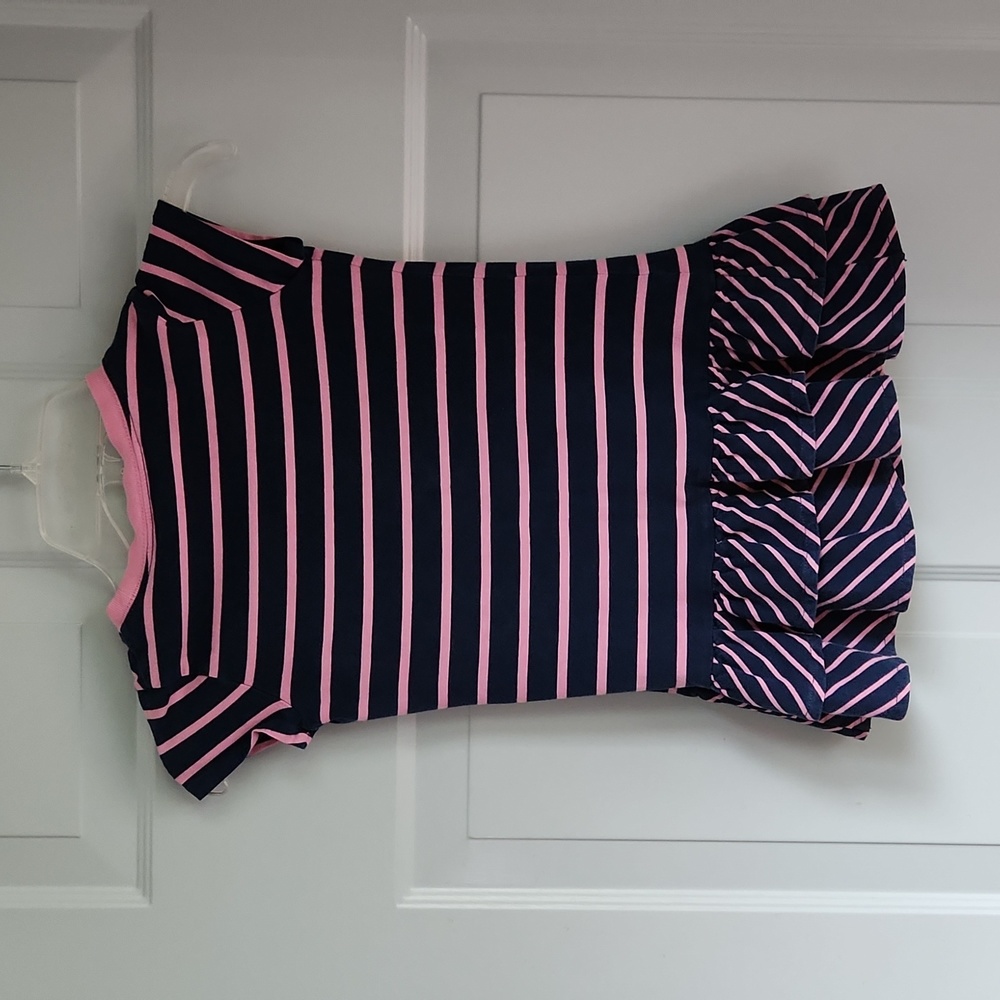 Ralph Lauren, Girl's, Dress,Sz 4/4T, Navy & Pink, Sh Sleeve w 2 Bottom Ruffles - Picture 6 of 8